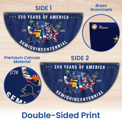 250th Anniversary Semiquincentennial 50 States of America Fan Flag