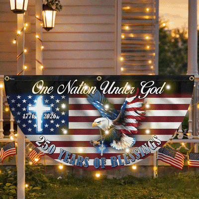 One Nation Under God 250 Years of Blessings Eagle Cross Solar Led Fan Flag