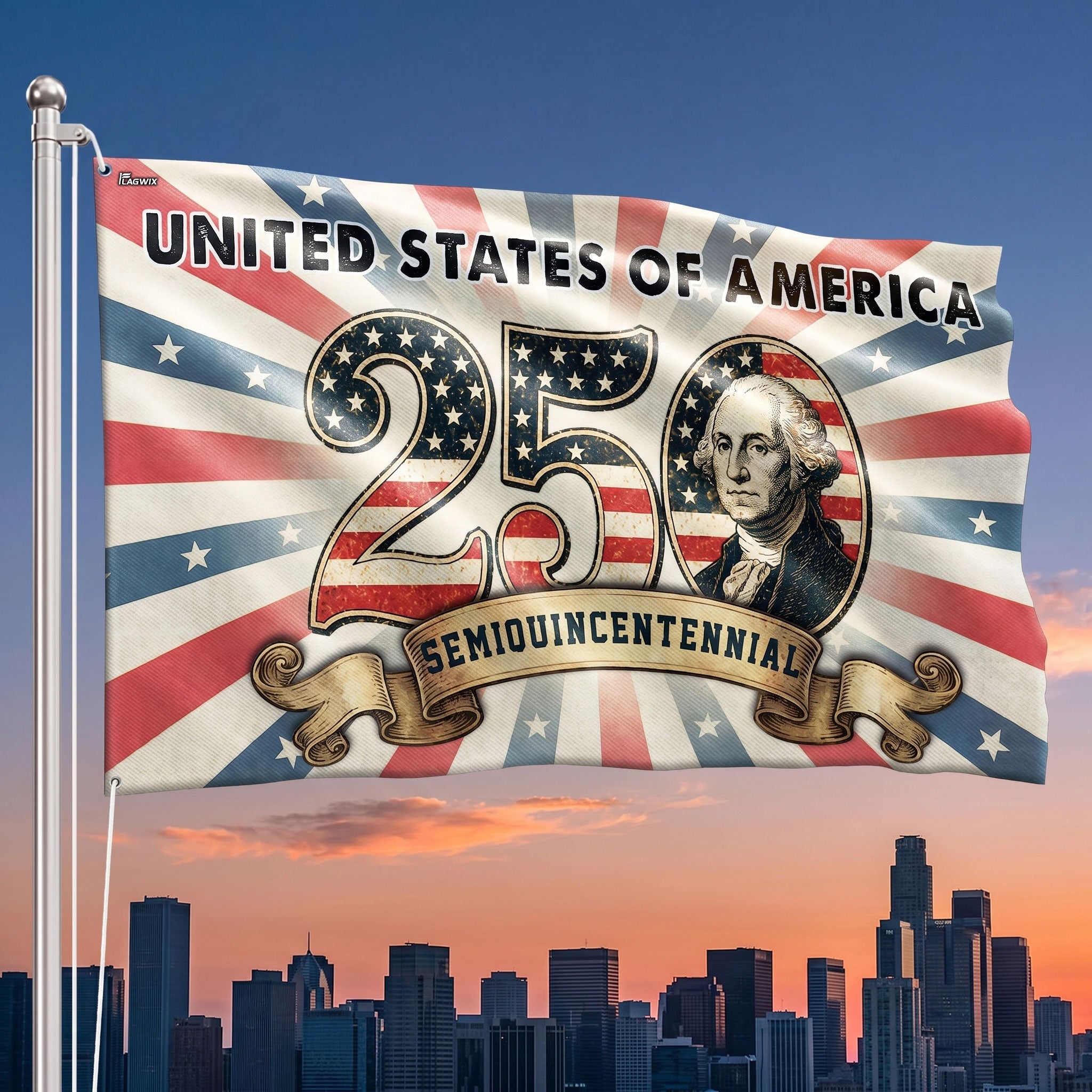250th Anniversary United States of America Washington Vintage Grommet Flag