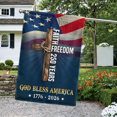 Christian Cross Flag, God Bless America Faith Freedom 250 Years US Flag