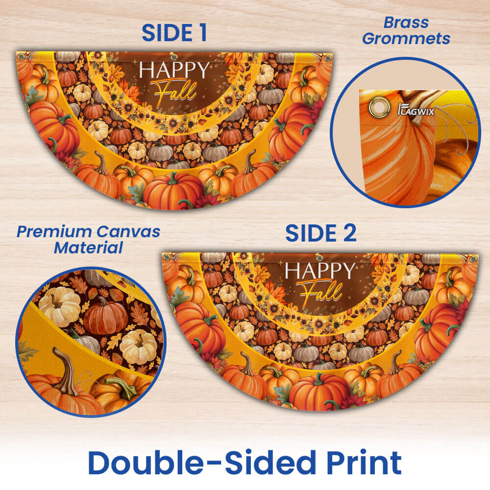Happy Fall Flag Pumpkin Thanksgiving Non-Pleated Fan Flag