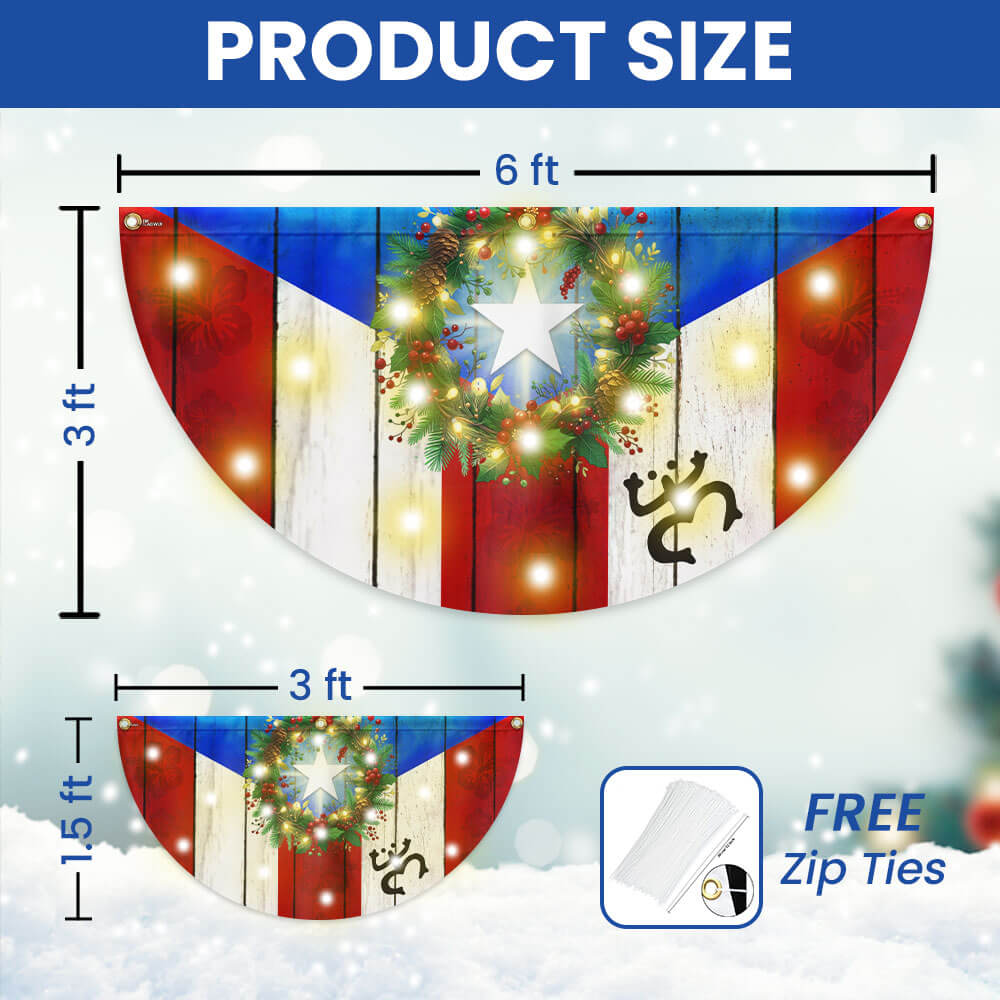 Puerto Rico Boricua with Christmas Wreath Puerto Rican Solar Led Fan Flag