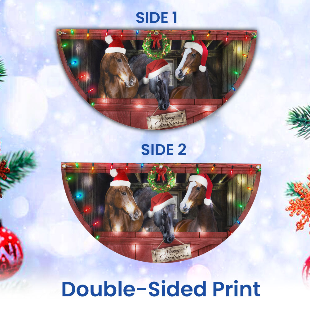 Merry Christmas Horses Farm Solar Led Fan Flag