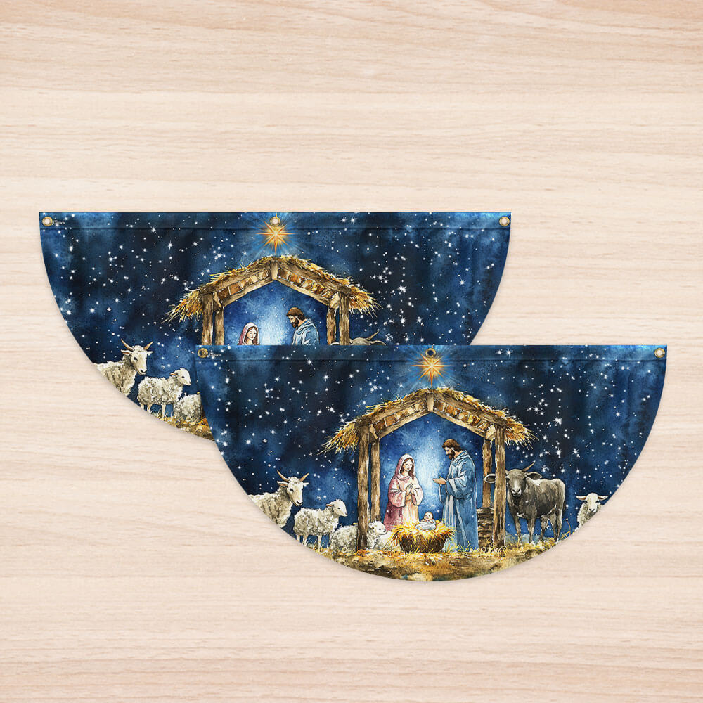 Nativity Of Jesus Christmas Flag Holy Night Christmas Non-Pleated Fan Flag