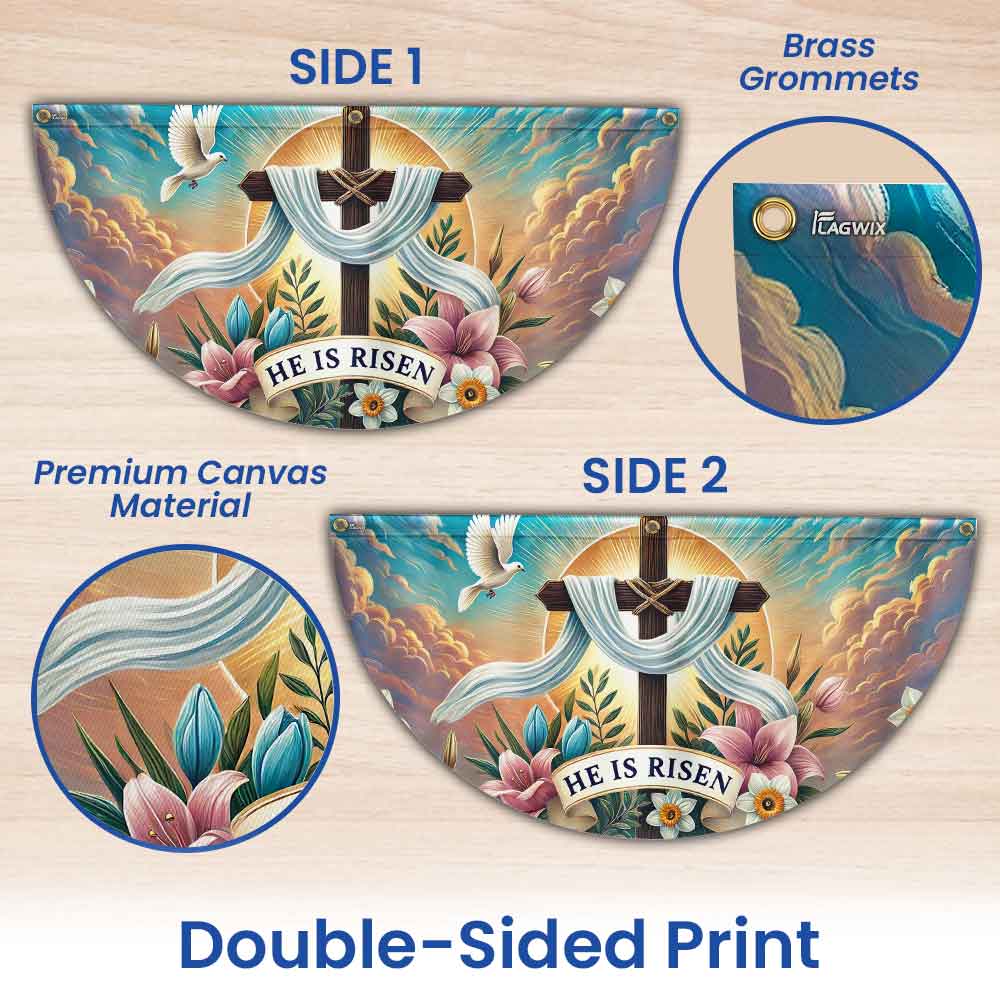 Easter Day Christian Cross He Is Risen Non-Pleated Fan Flag