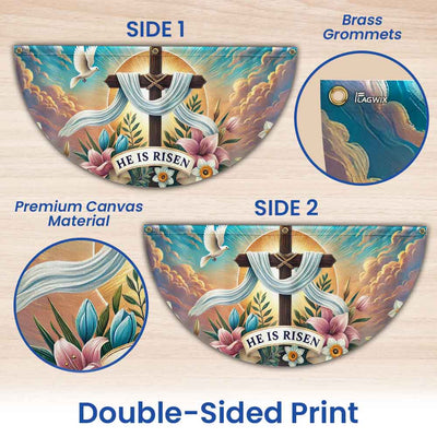 Easter Day Christian Cross He Is Risen Non-Pleated Fan Flag
