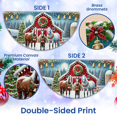 Horse Christmas Holiday Festive Farm Red Barn Non-Pleated Fan Flag