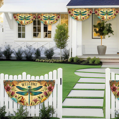 Dragonfly Welcome Non-Pleated Fan Flag for Outdoor Home Decor