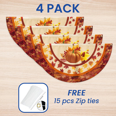 Fall Flag Pumpkin Thanksgiving Non-Pleated Fan Flag 3-Day Shipping