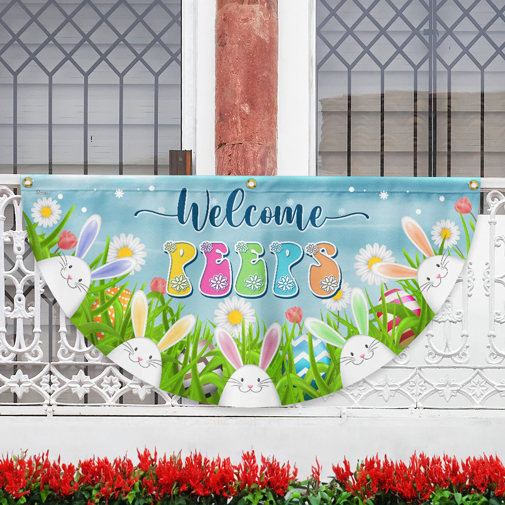 Easter Welcome Peeps Bunny Spring Time Non-Pleated Fan Flag