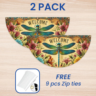 Dragonfly Welcome Non-Pleated Fan Flag for Outdoor Home Decor