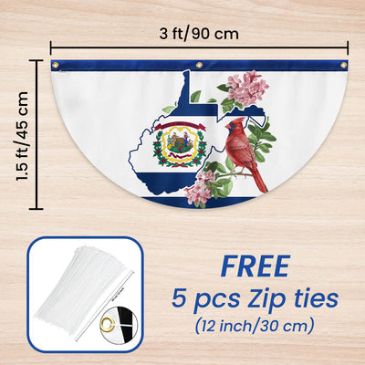 Cardinal and Rhododendron Flower, West Virginia Non-Pleated Fan Flag