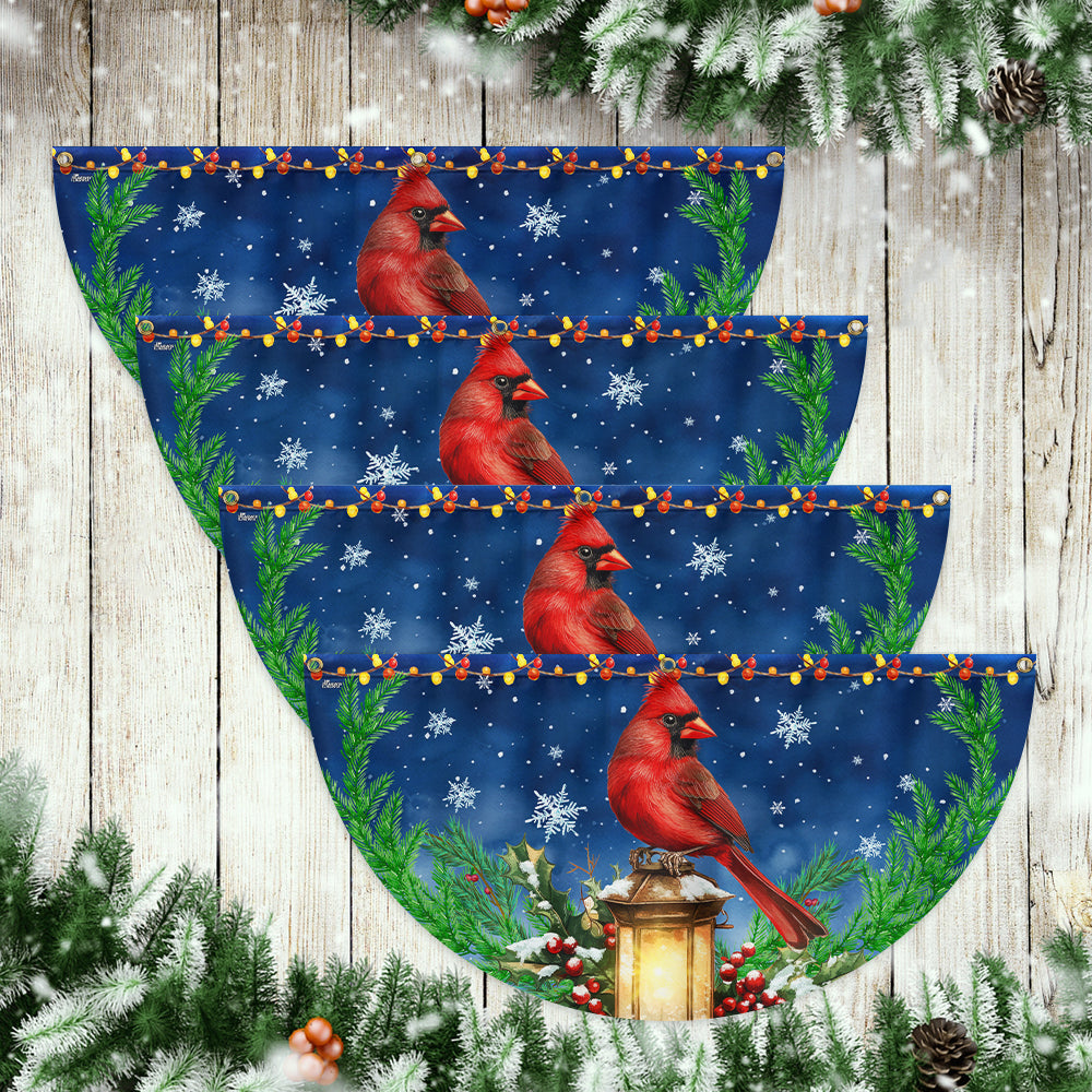 Cardinal Bird And Lantern Christmas Non-Pleated Fan Flag