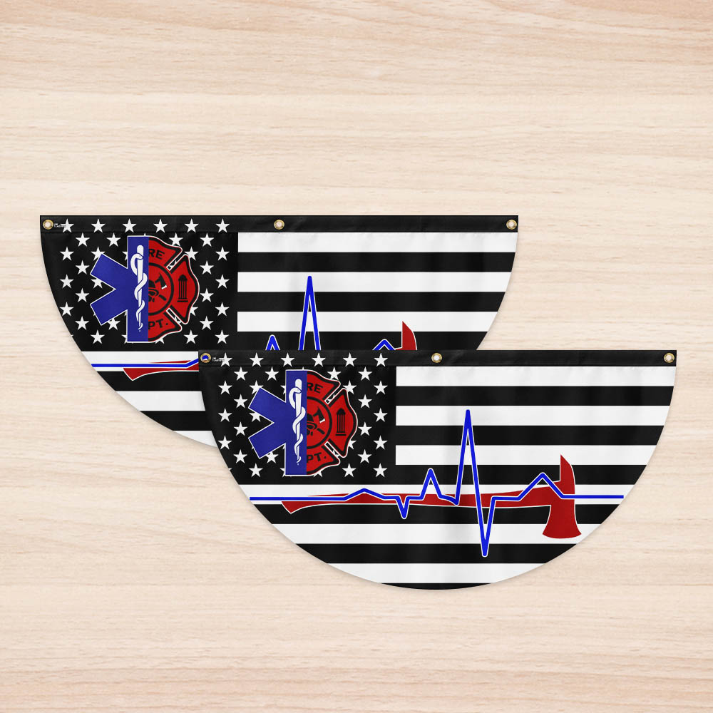 EMT Firefighter American Non-Pleated Fan Flag
