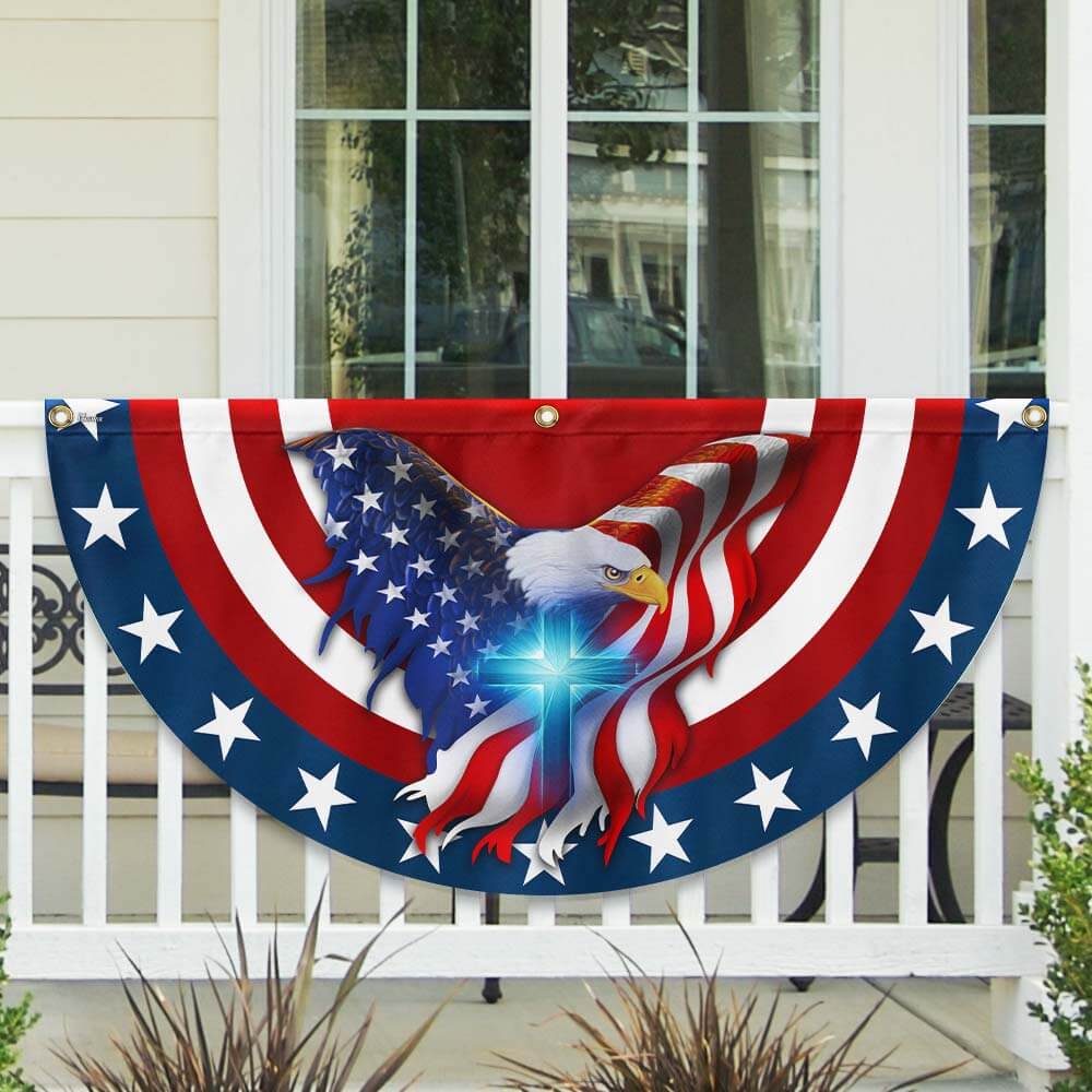 Patriot Eagle Christian Cross Non-Pleated Fan Flag 3-Day Shipping