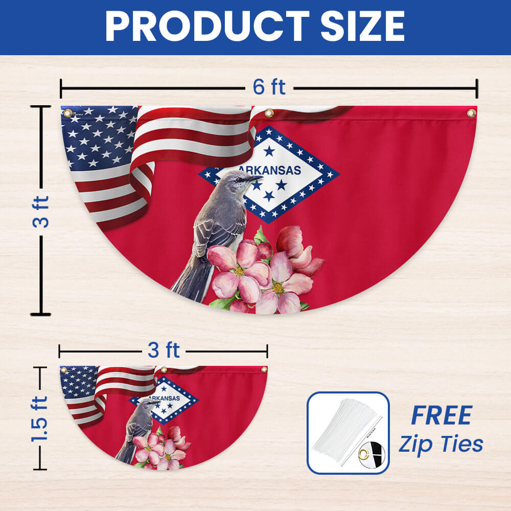 Arkansas State Apple Blossom Flower and Mockingbird Non-Pleated Fan Flag