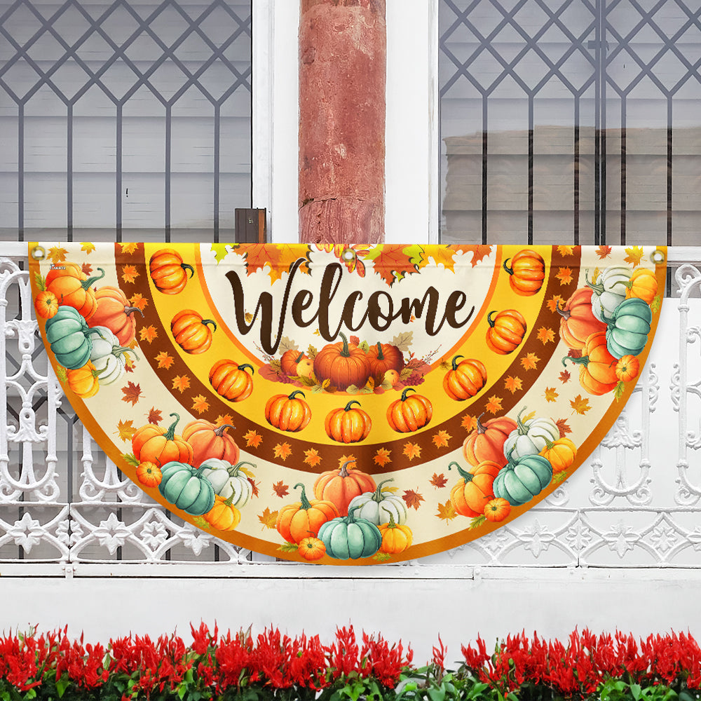 Welcome Fall Flag Pumpkin Thanksgiving Non-Pleated Fan Flag