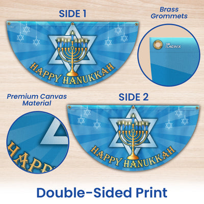 Happy Hanukkah Menorah Jewish Non-Pleated Fan Flag  3-Day Shipping