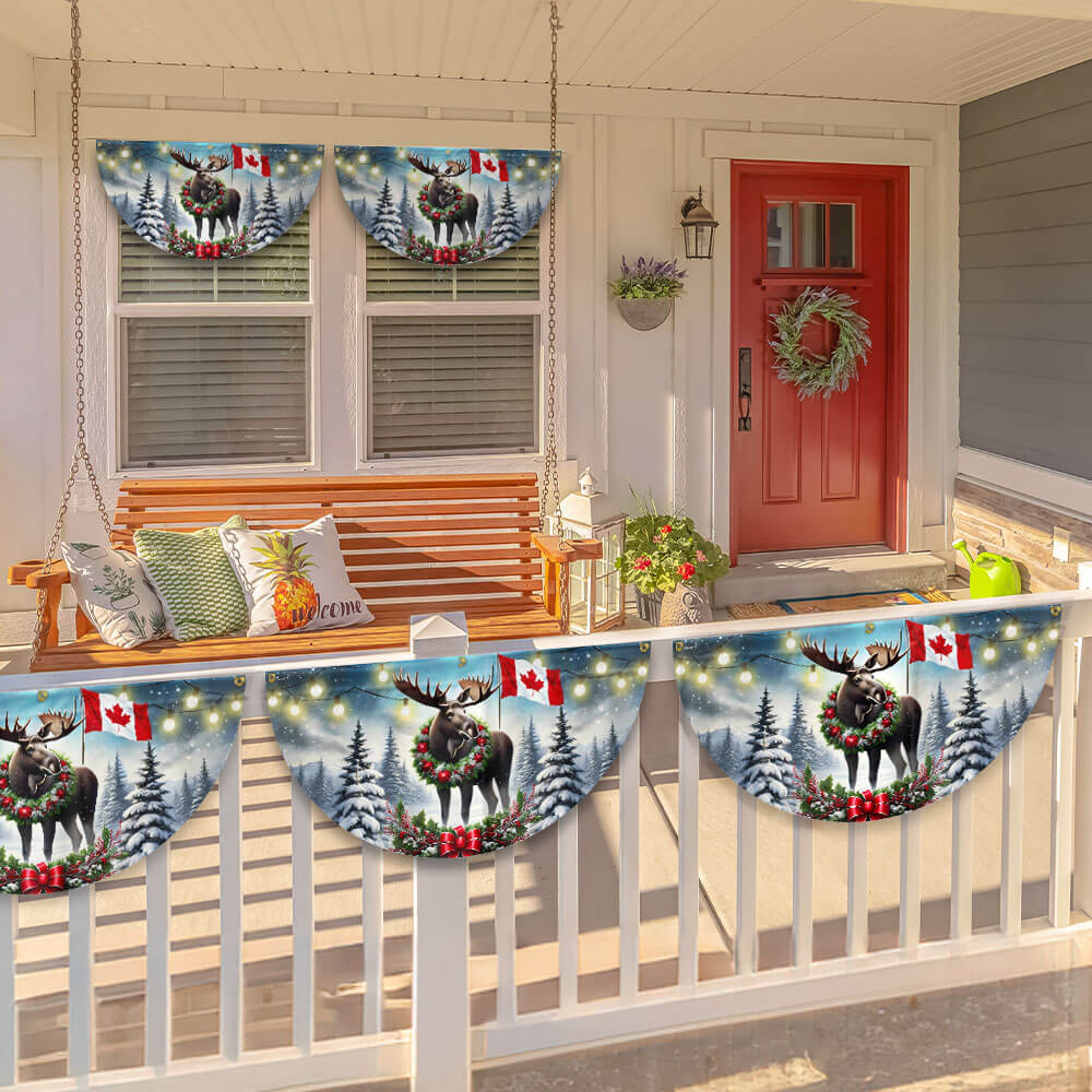 Canadian Moose Christmas Canada Winter Holidays Non-Pleated Fan Flag