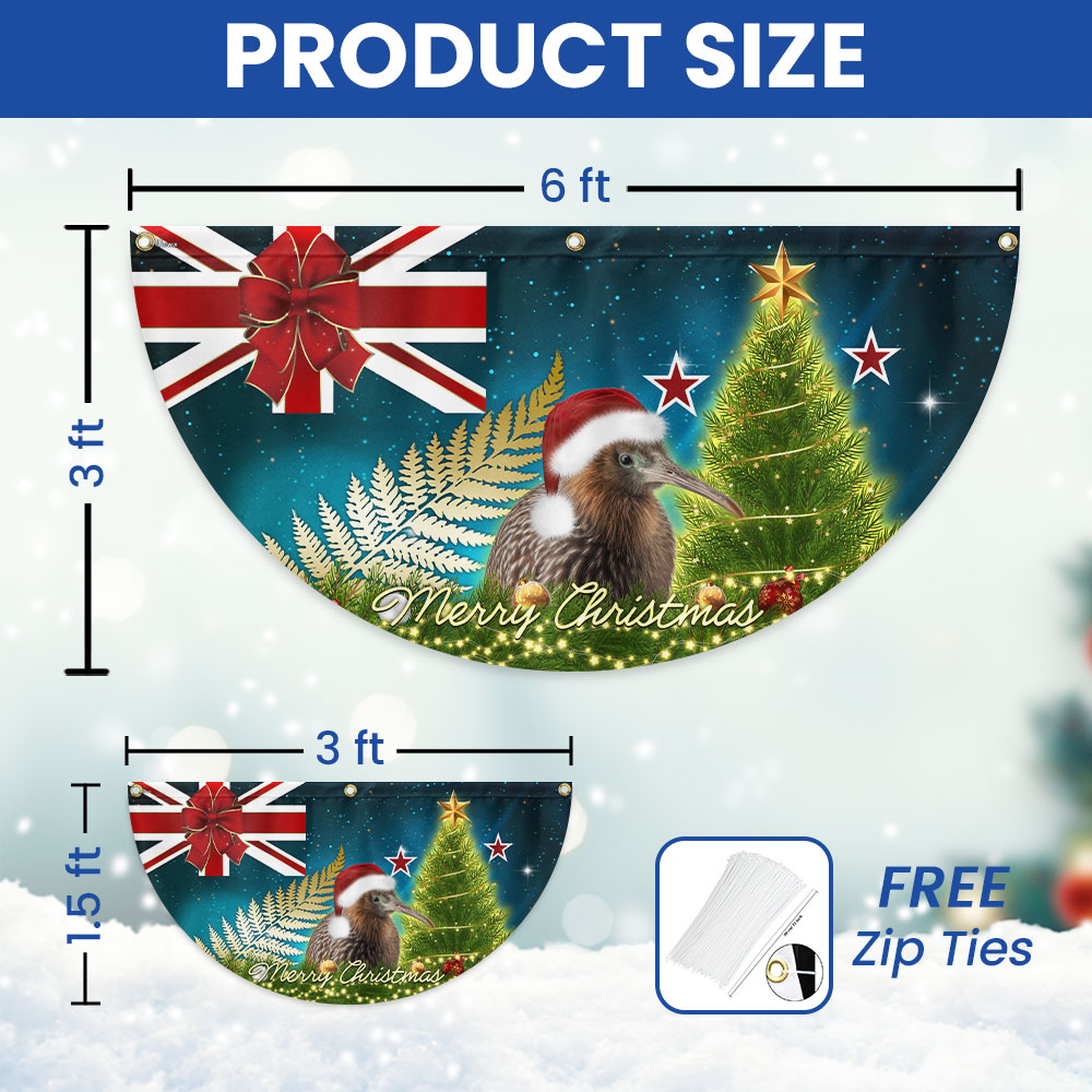 New Zealand Christmas Kiwi Bird and Fern Non-Pleated Fan Flag