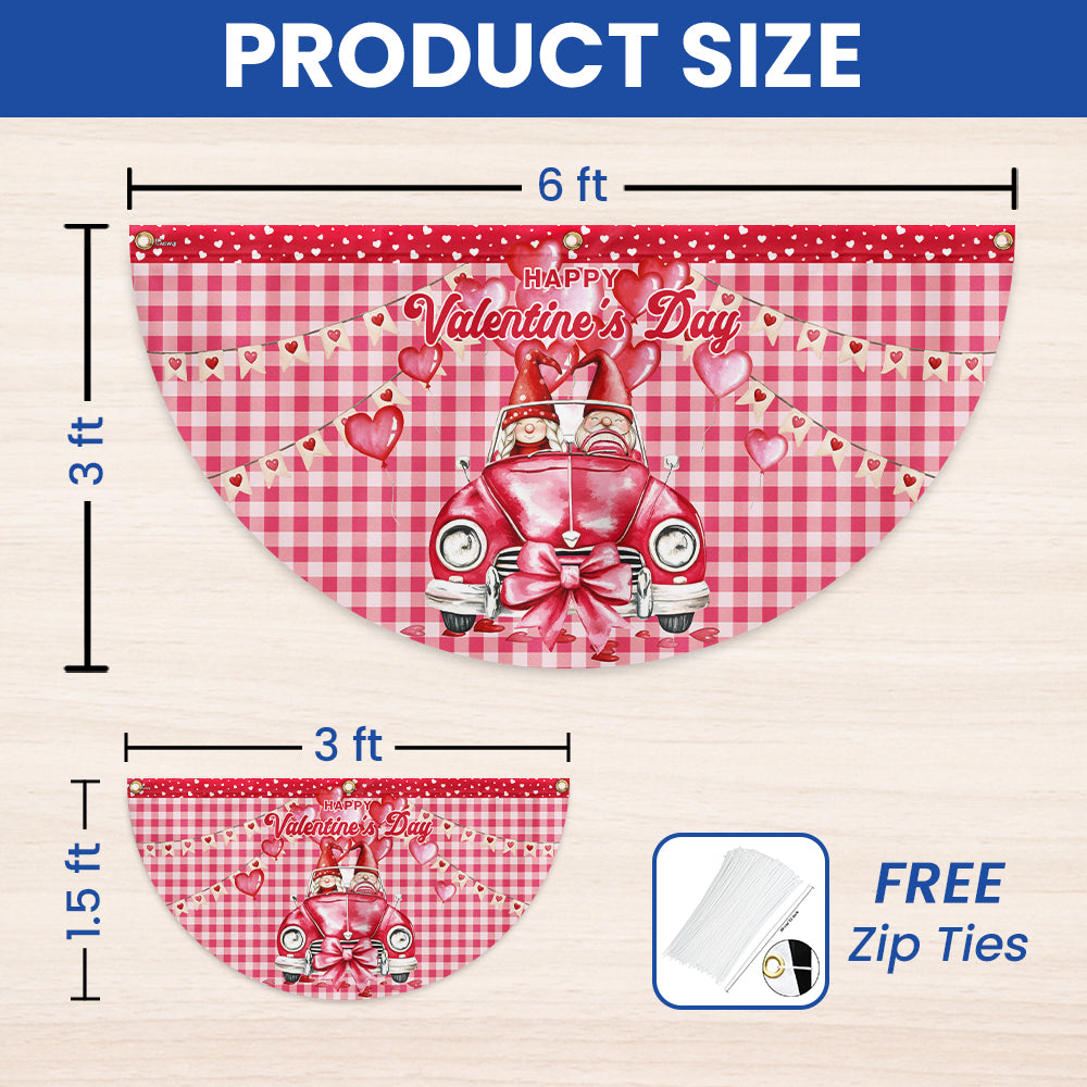 Happy Valentine's Day Gnomes Non-Pleated Fan Flag