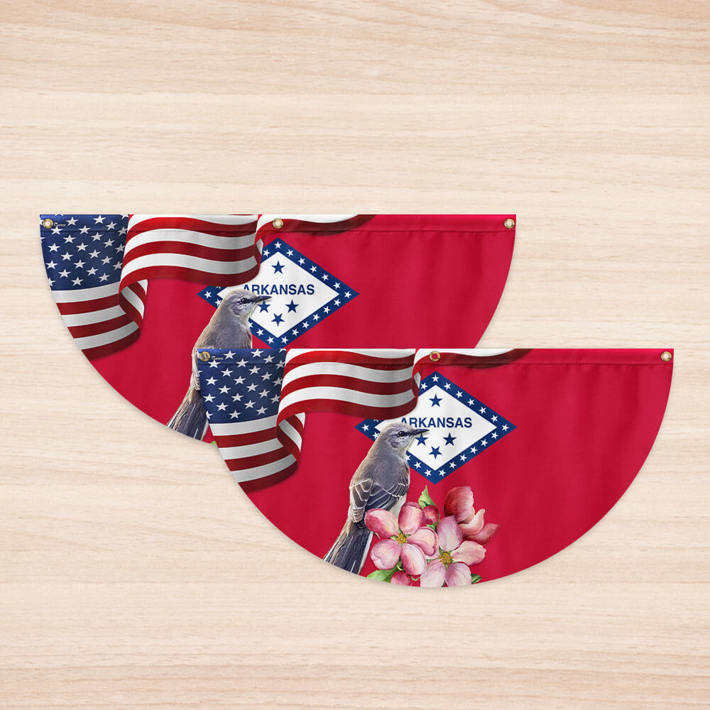 Arkansas State Apple Blossom Flower and Mockingbird Non-Pleated Fan Flag