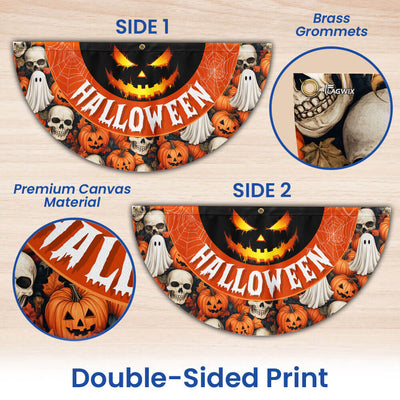 Halloween Pumpkins Ghost Spider Web Halloween Spooky Ghost Non-Pleated Fan Flag