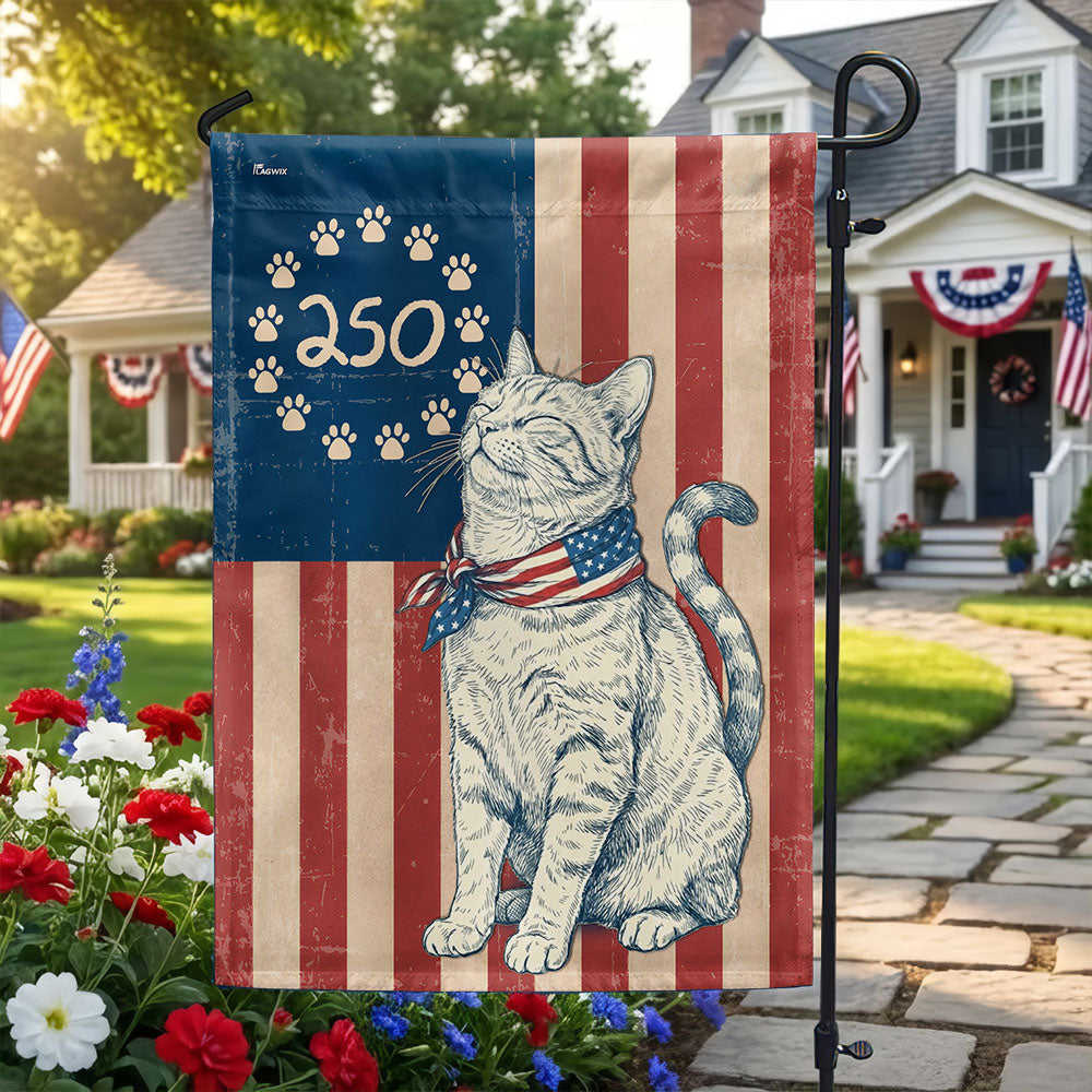Patriotic Cat Garden Flag - 250th Anniversary Paw Prints Betsy Ross Flag Decor