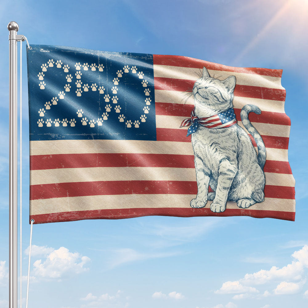 Patriotic Cat Grommet Flag - 250th Anniversary Paw Prints 1776-2026 Decor