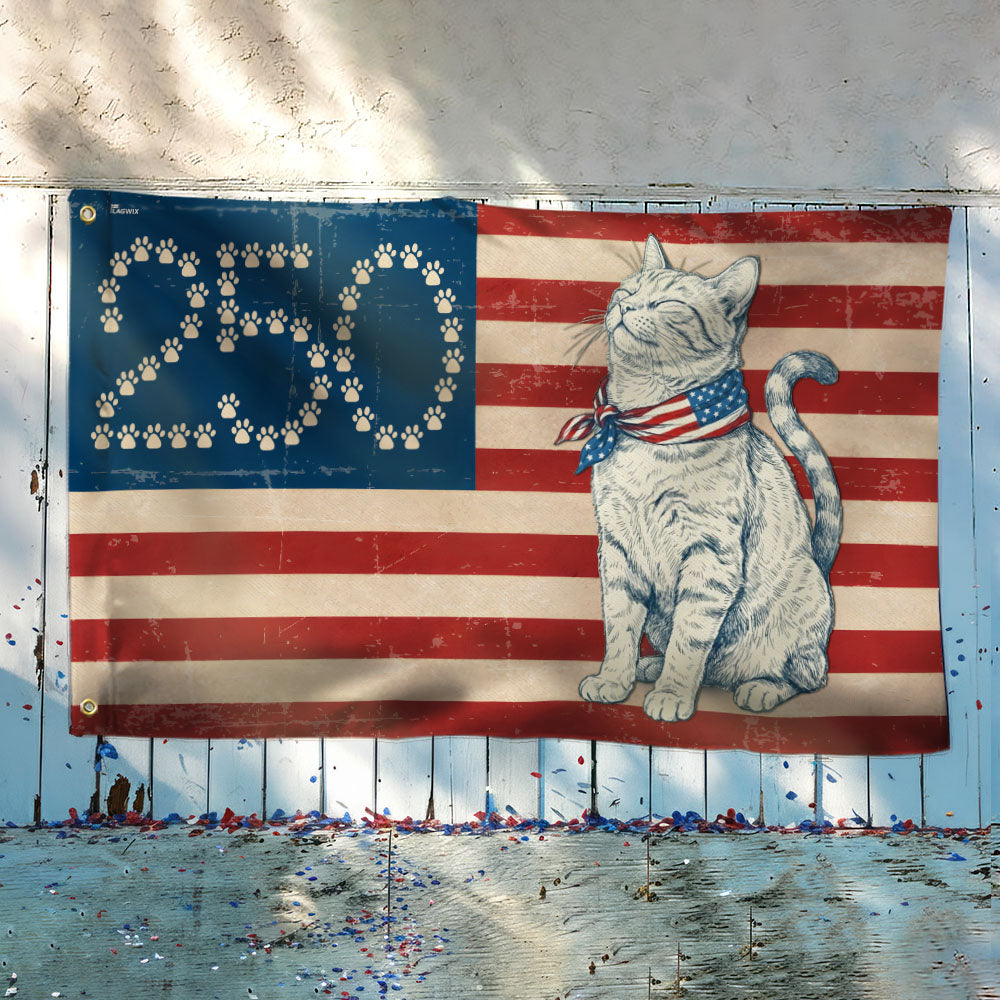 Flagwix Patriotic Cat Grommet Flag - 250th Anniversary Paw Prints 1776-2026 Decor