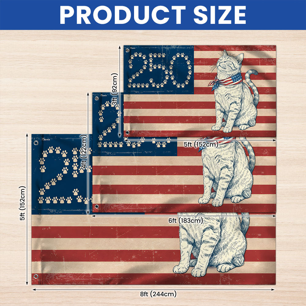 Flagwix Patriotic Cat Grommet Flag - 250th Anniversary Paw Prints 1776-2026 Decor