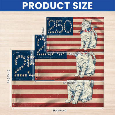 Flagwix Patriotic Cat Grommet Flag - 250th Anniversary Paw Prints 1776-2026 Decor