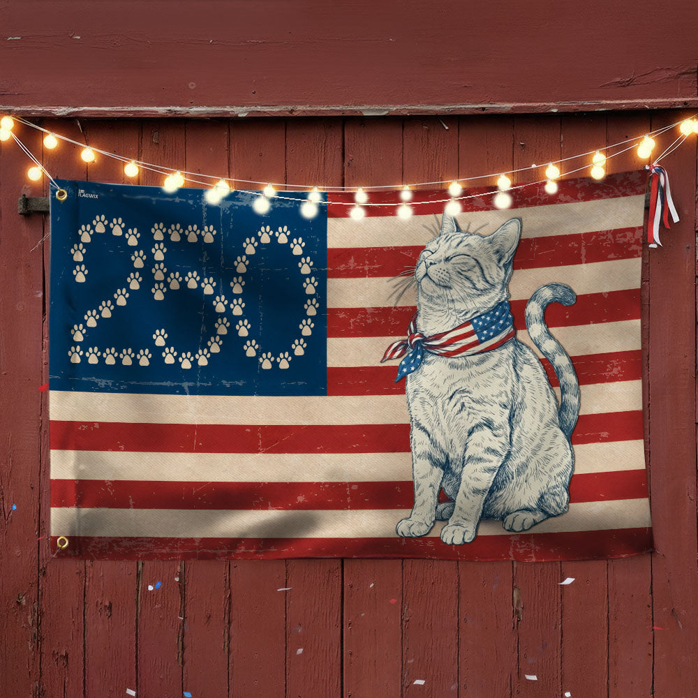 Flagwix Patriotic Cat Grommet Flag - 250th Anniversary Paw Prints 1776-2026 Decor