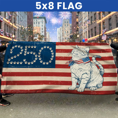 Flagwix Patriotic Cat Grommet Flag - 250th Anniversary Paw Prints 1776-2026 Decor