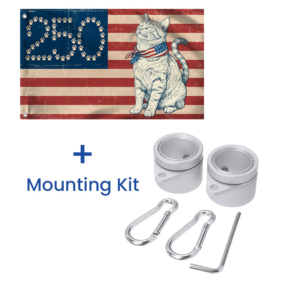 Flagwix Patriotic Cat Grommet Flag - 250th Anniversary Paw Prints 1776-2026 Decor