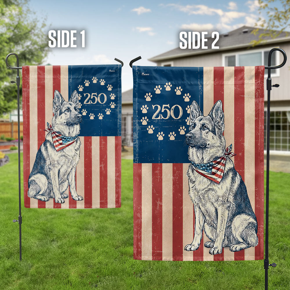 Flagwix Patriotic German Shepherd Garden Flag - 250th Anniversary Paw Prints Betsy Ross Flag Decor