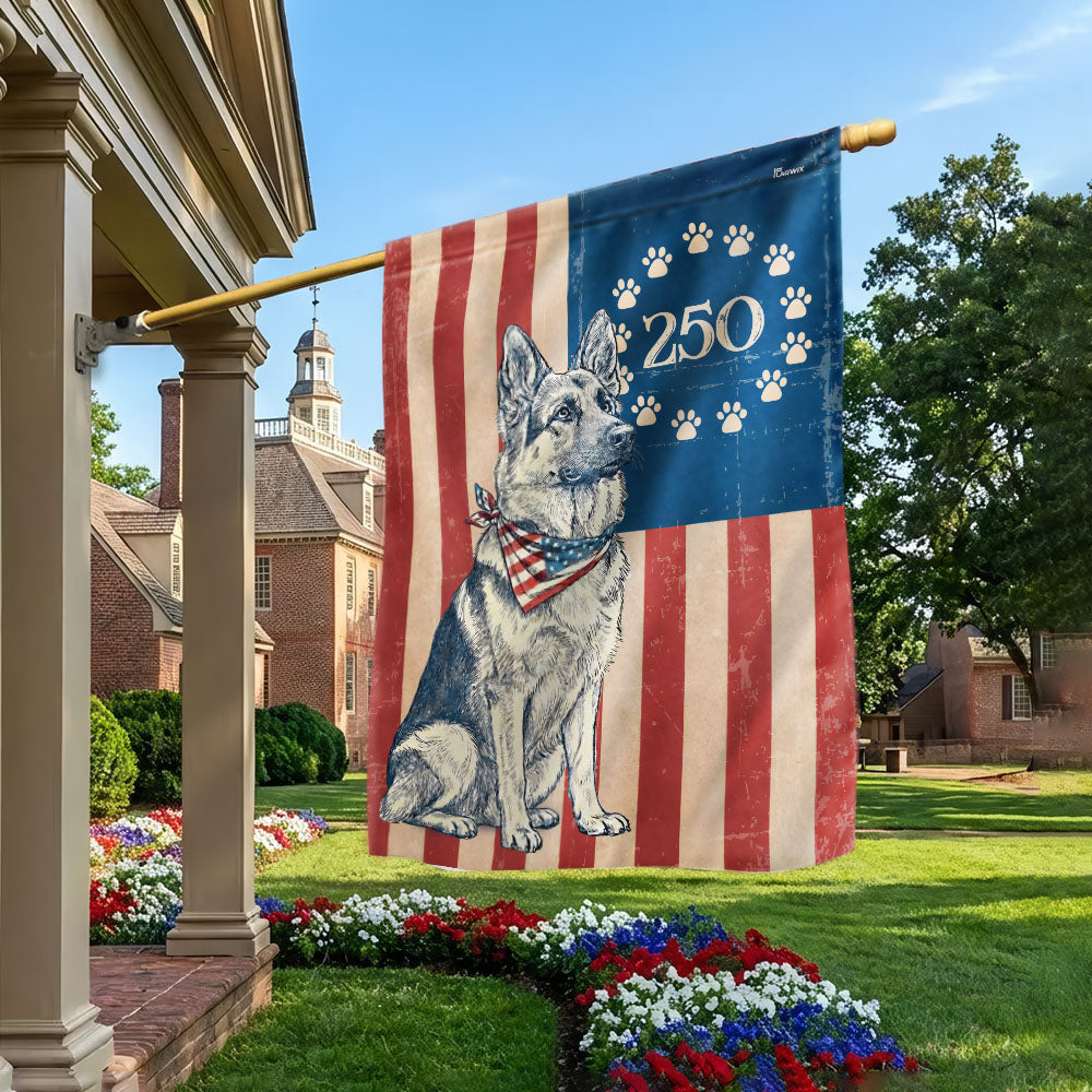 Flagwix Patriotic German Shepherd Garden Flag - 250th Anniversary Paw Prints Betsy Ross Flag Decor