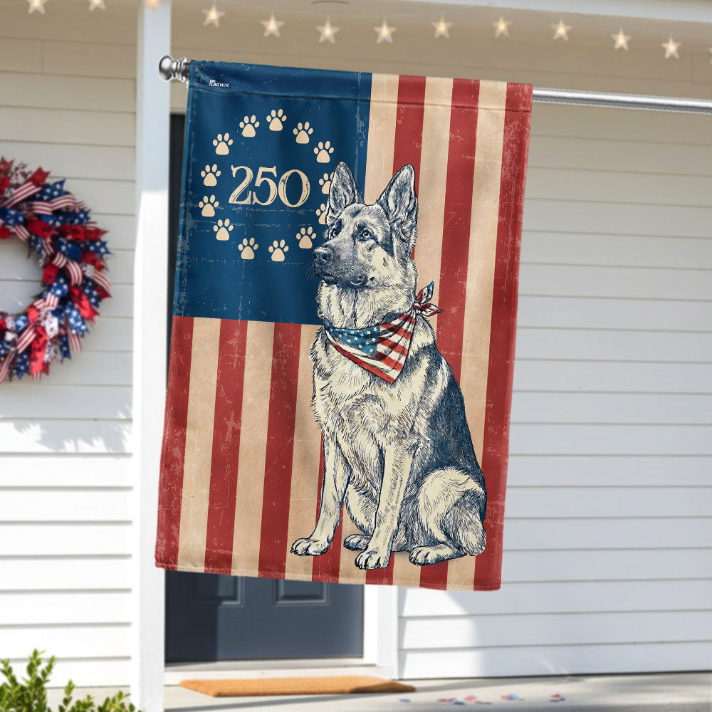 Flagwix Patriotic German Shepherd Garden Flag - 250th Anniversary Paw Prints Betsy Ross Flag Decor