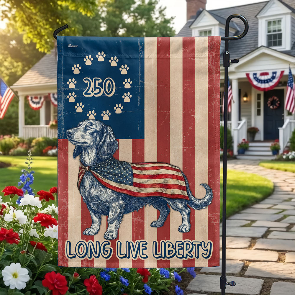 Patriotic Dachshund Garden Flag - 250th Anniversary Paw Wiener Prints Betsy Ros Flag Decor