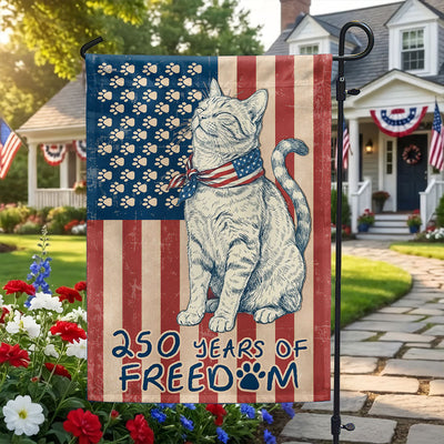 Patriotic Cat Garden Flag - 250th Anniversary Paw Prints US Flag Decor