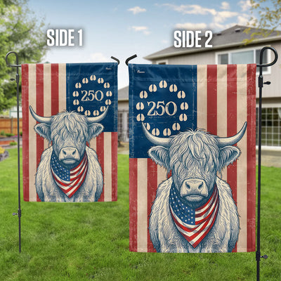 Flagwix Patriotic Highland Cow Garden Flag - 250th Anniversary Cow Farmer Prints Betsy Ros Flag Decor