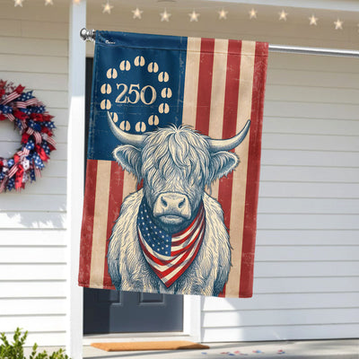 Flagwix Patriotic Highland Cow Garden Flag - 250th Anniversary Cow Farmer Prints Betsy Ros Flag Decor