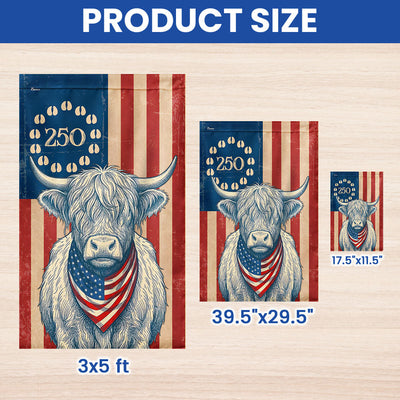 Flagwix Patriotic Highland Cow Garden Flag - 250th Anniversary Cow Farmer Prints Betsy Ros Flag Decor