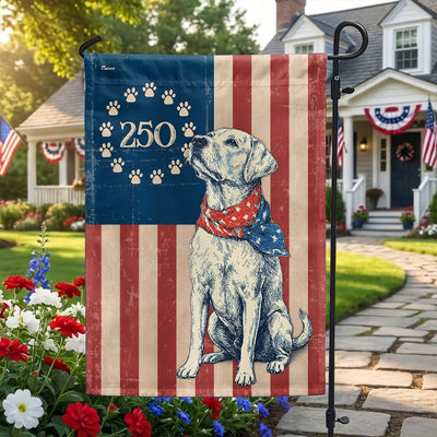 Patriotic Labrador Retriever Garden Flag - 250th Anniversary Paw Prints Betsy Ross Flag Decor
