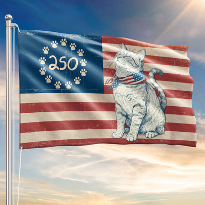 Flagwix Patriotic Cat Grommet Flag - 250th Anniversary Paw Prints Betsy Ross Flag Decor