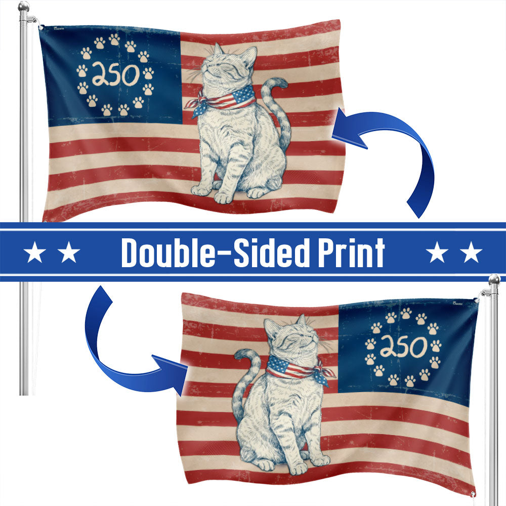 Flagwix Patriotic Cat Grommet Flag - 250th Anniversary Paw Prints Betsy Ross Flag Decor