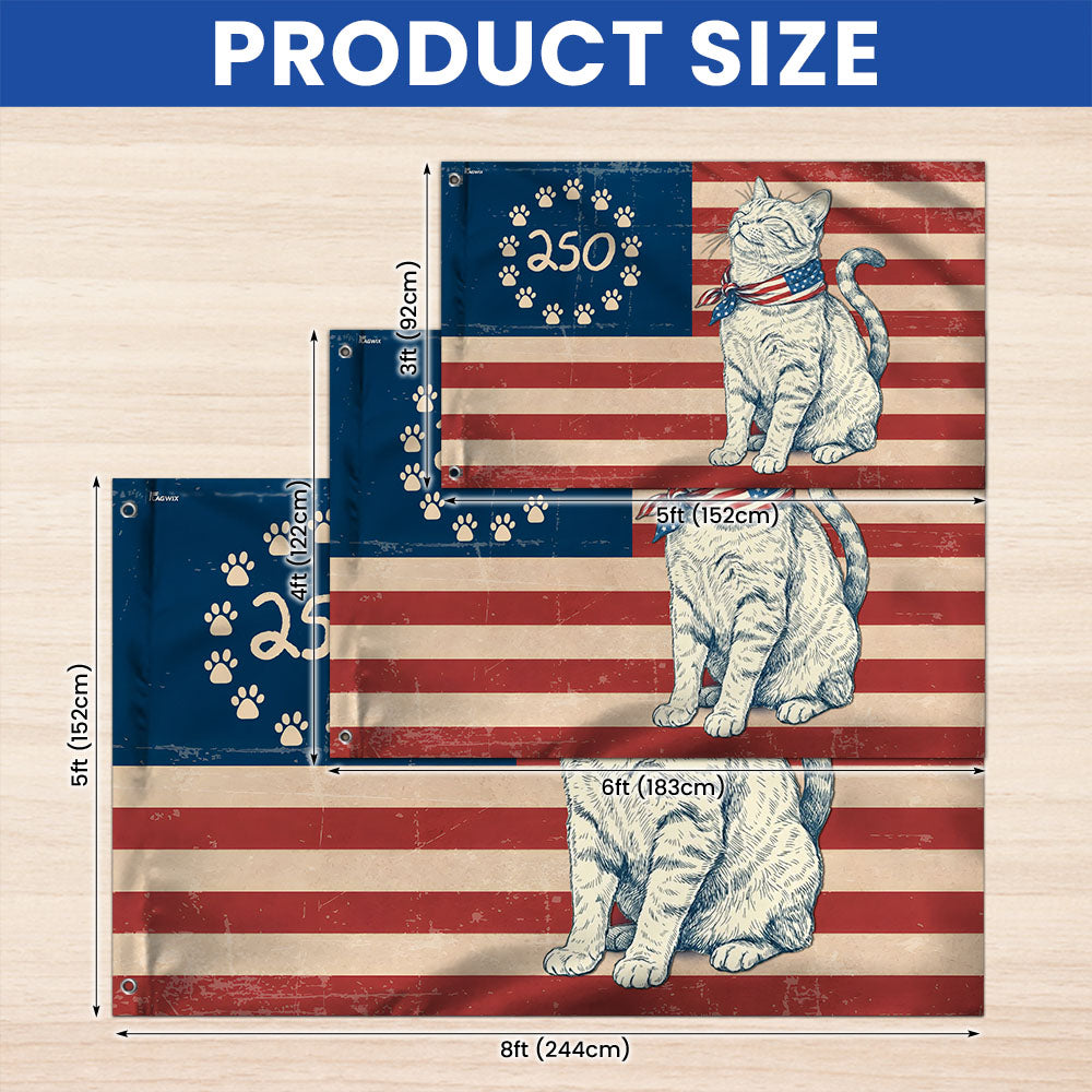 Flagwix Patriotic Cat Grommet Flag - 250th Anniversary Paw Prints Betsy Ross Flag Decor