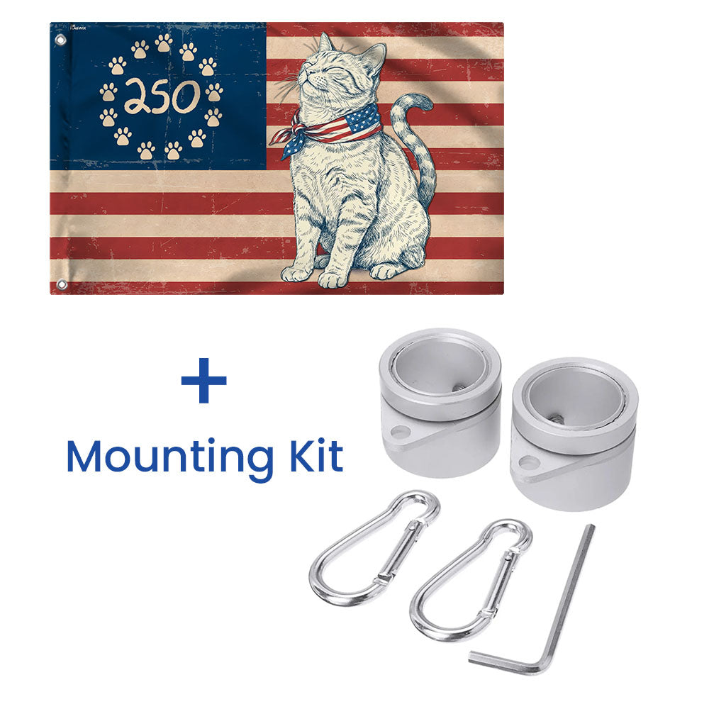 Flagwix Patriotic Cat Grommet Flag - 250th Anniversary Paw Prints Betsy Ross Flag Decor