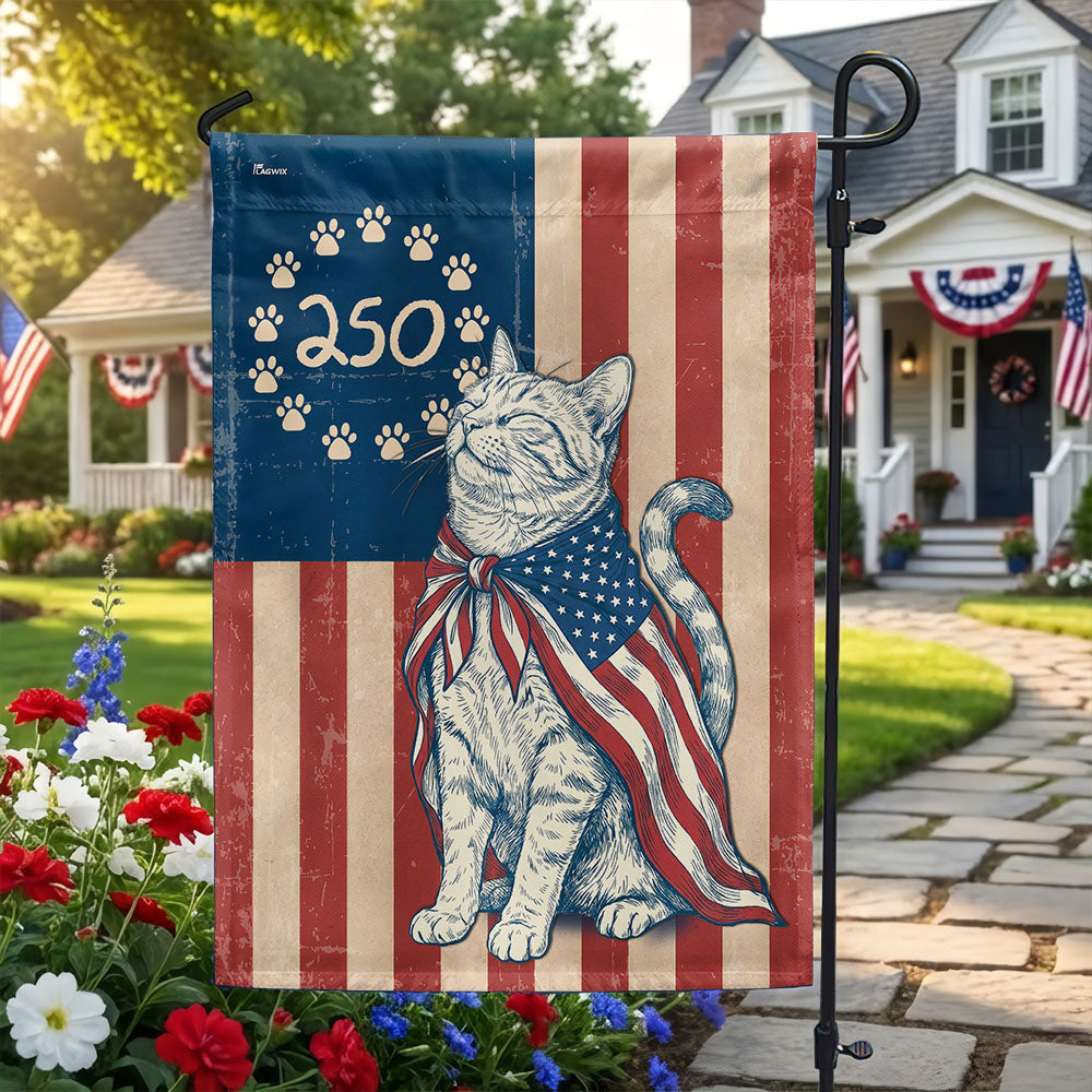 Flagwix Wrapped in Glory Cat Garden Flag - 250th Anniversary Patriotic Paw Prints Betsy Ross Flag Decor