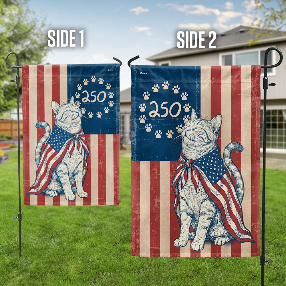 Flagwix Wrapped in Glory Cat Garden Flag - 250th Anniversary Patriotic Paw Prints Betsy Ross Flag Decor